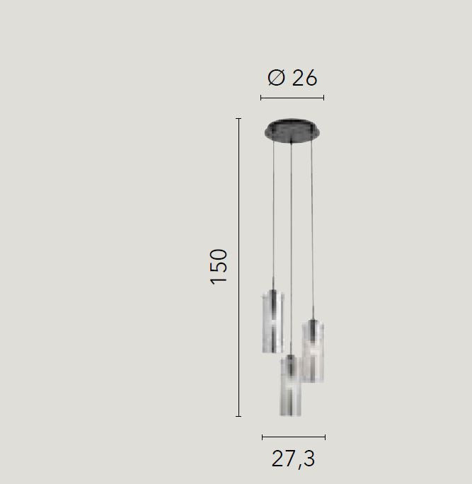Sosp.3 luci forme cilindriche in metallo nero con vetro fumè o metallo oro con vetro ambra 3XE27 non incl. MAGIC Sosp.3 luci forme cilindriche in metallo nero con vetro fumè o metallo oro con vetro ambra 3XE27 non incl. MAGIC